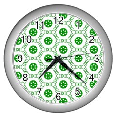 White Green Shapes Wall Clock (silver)