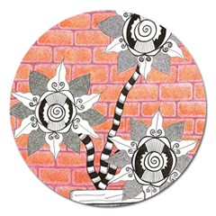 Brick Wall Flower Pot Magnet 5  (round) by okhismakingart