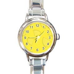 Yellow Pineapple Background Round Italian Charm Watch by HermanTelo