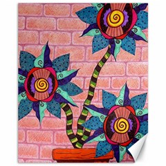 Brick Wall Flower Pot In Color Canvas 11  X 14  by okhismakingart