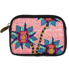 Brick Wall Flower Pot In Color Digital Camera Leather Case by okhismakingart