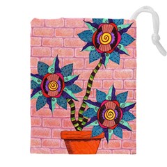 Brick Wall Flower Pot In Color Drawstring Pouch (4xl) by okhismakingart