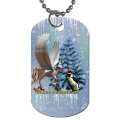 Merry Christmas, Funny Pegasus With Penguin Dog Tag (two Sides) by FantasyWorld7