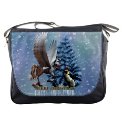 Merry Christmas, Funny Pegasus With Penguin Messenger Bag by FantasyWorld7