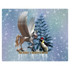 Merry Christmas, Funny Pegasus With Penguin Double Sided Flano Blanket (medium)  by FantasyWorld7