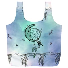 Dreamcatcher With Moon And Feathers Full Print Recycle Bag (xxl) by FantasyWorld7