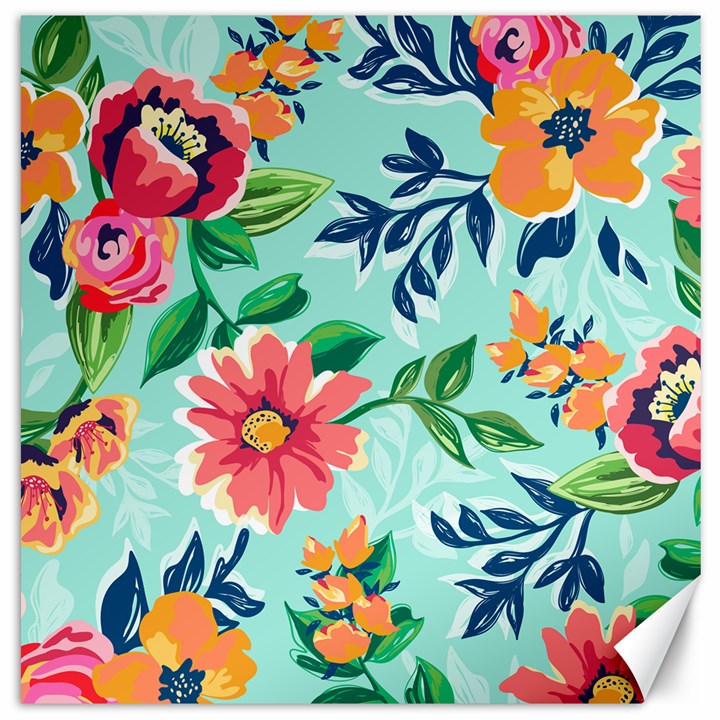 MULTI COLOUR FLORAL PRINT Canvas 12  x 12 