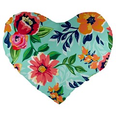 Multi Colour Floral Print Large 19  Premium Heart Shape Cushions