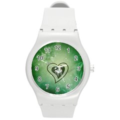 Music, Piano On A Heart Round Plastic Sport Watch (m) by FantasyWorld7