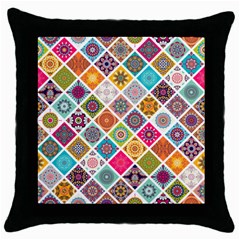 Ethnic Mandala Pattern Throw Pillow Case (black) by designsbymallika