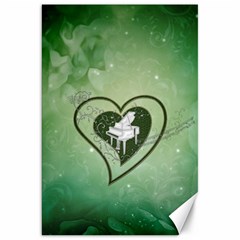 Music, Piano On A Heart Canvas 20  X 30  by FantasyWorld7