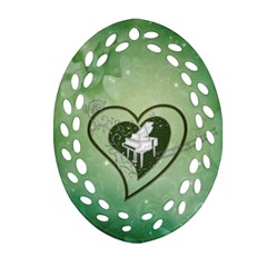 Music, Piano On A Heart Oval Filigree Ornament (two Sides) by FantasyWorld7