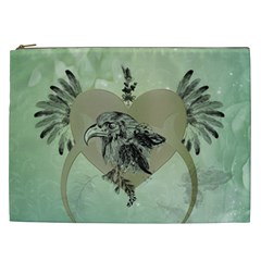 Eagle, Animal, Bird, Feathers, Fantasy, Lineart, Flowers, Blossom, Elegance, Decorative Cosmetic Bag (xxl) by FantasyWorld7