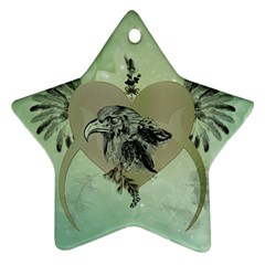 Eagle, Animal, Bird, Feathers, Fantasy, Lineart, Flowers, Blossom, Elegance, Decorative Star Ornament (two Sides)