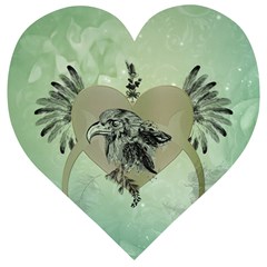 Eagle, Animal, Bird, Feathers, Fantasy, Lineart, Flowers, Blossom, Elegance, Decorative Wooden Puzzle Heart by FantasyWorld7