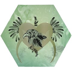 Eagle, Animal, Bird, Feathers, Fantasy, Lineart, Flowers, Blossom, Elegance, Decorative Wooden Puzzle Hexagon by FantasyWorld7