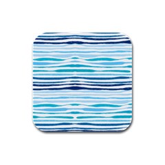 Blue Waves Pattern Rubber Square Coaster (4 Pack)  by designsbymallika