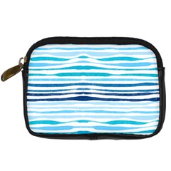 Blue Waves Pattern Digital Camera Leather Case by designsbymallika