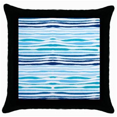 Blue Waves Pattern Throw Pillow Case (black) by designsbymallika