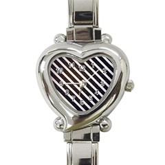 Silver Stripes Pattern Heart Italian Charm Watch