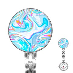 Blue Marble Print Stainless Steel Nurses Watch by designsbymallika