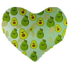 Avocado Love Large 19  Premium Flano Heart Shape Cushions