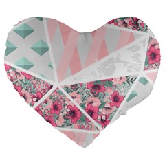 Pink Patchwork Large 19  Premium Heart Shape Cushions by designsbymallika