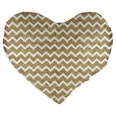 Gold Glitter Chevron Large 19  Premium Heart Shape Cushions by mccallacoulture