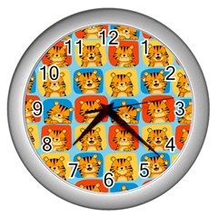 Cute Tiger Pattern Wall Clock (silver) by designsbymallika