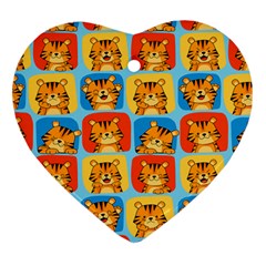 Cute Tiger Pattern Heart Ornament (two Sides) by designsbymallika
