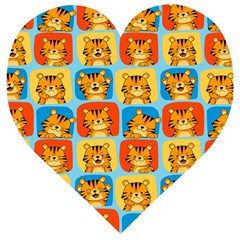 Cute Tiger Pattern Wooden Puzzle Heart by designsbymallika