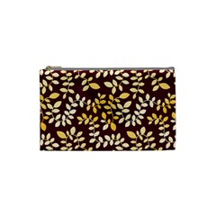 Golden Leaf Pattern Cosmetic Bag (small) by designsbymallika