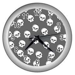 White Skull Pattern Wall Clock (silver) by designsbymallika