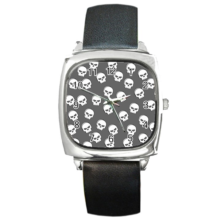 WHITE SKULL PATTERN Square Metal Watch