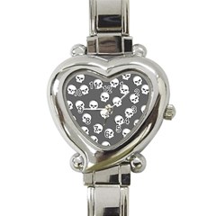 White Skull Pattern Heart Italian Charm Watch by designsbymallika