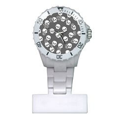 White Skull Pattern Plastic Nurses Watch by designsbymallika