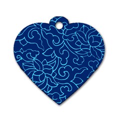 Blue Floral Print Dog Tag Heart (one Side) by designsbymallika