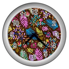 Tropical Print  Wall Clock (silver) by designsbymallika