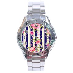 Stripes Floral Print Stainless Steel Analogue Watch by designsbymallika