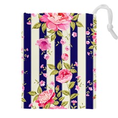 Stripes Floral Print Drawstring Pouch (4xl) by designsbymallika