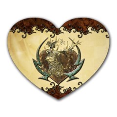 Wonderful Deer With Leaves And Hearts Heart Mousepads by FantasyWorld7