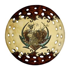 Wonderful Deer With Leaves And Hearts Round Filigree Ornament (two Sides) by FantasyWorld7