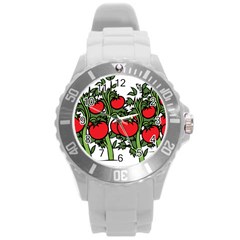 Tomato Garden Vine Plants Red Round Plastic Sport Watch (l) by HermanTelo
