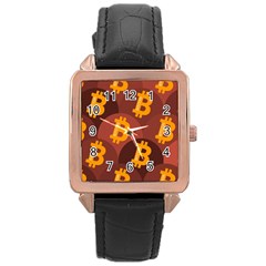 Cryptocurrency Bitcoin Digital Rose Gold Leather Watch 