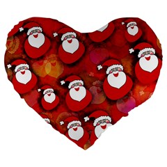 Santa Clause Large 19  Premium Flano Heart Shape Cushions by HermanTelo