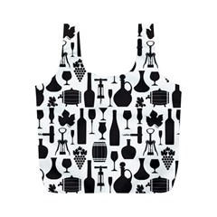 Wine Pattern Black White Full Print Recycle Bag (m) by Vaneshart