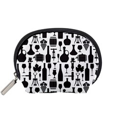 Wine Pattern Black White Accessory Pouch (small) by Vaneshart