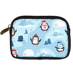 Christmas Seamless Pattern With Penguin Digital Camera Leather Case