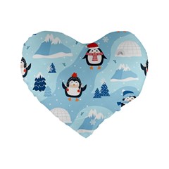 Christmas Seamless Pattern With Penguin Standard 16  Premium Heart Shape Cushions by Vaneshart
