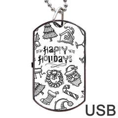 Christmas Seamless Pattern Doodle Style Dog Tag Usb Flash (one Side)